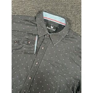 Butter Cloth Shirt Men's Large Black Button‎ Up Geometric Polka Dot Print L/S